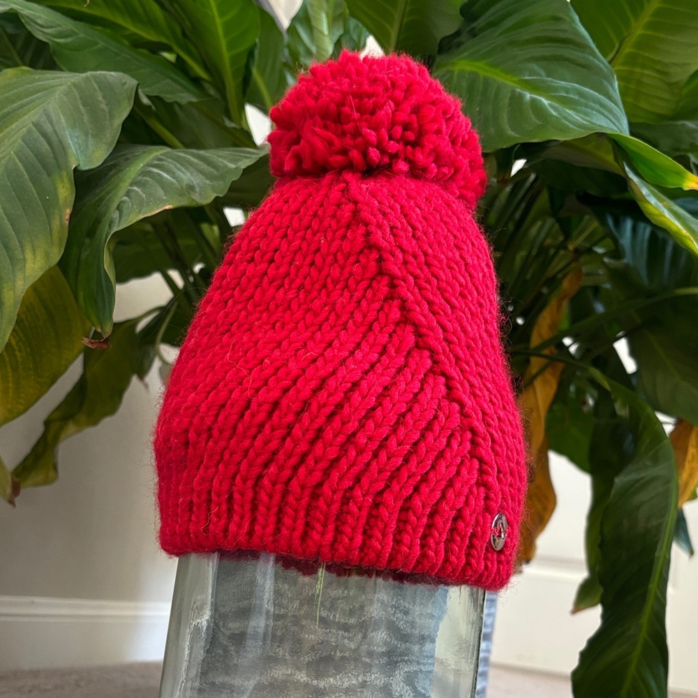 Kids Mayoral Red Knit Beanie with Pom-Pom